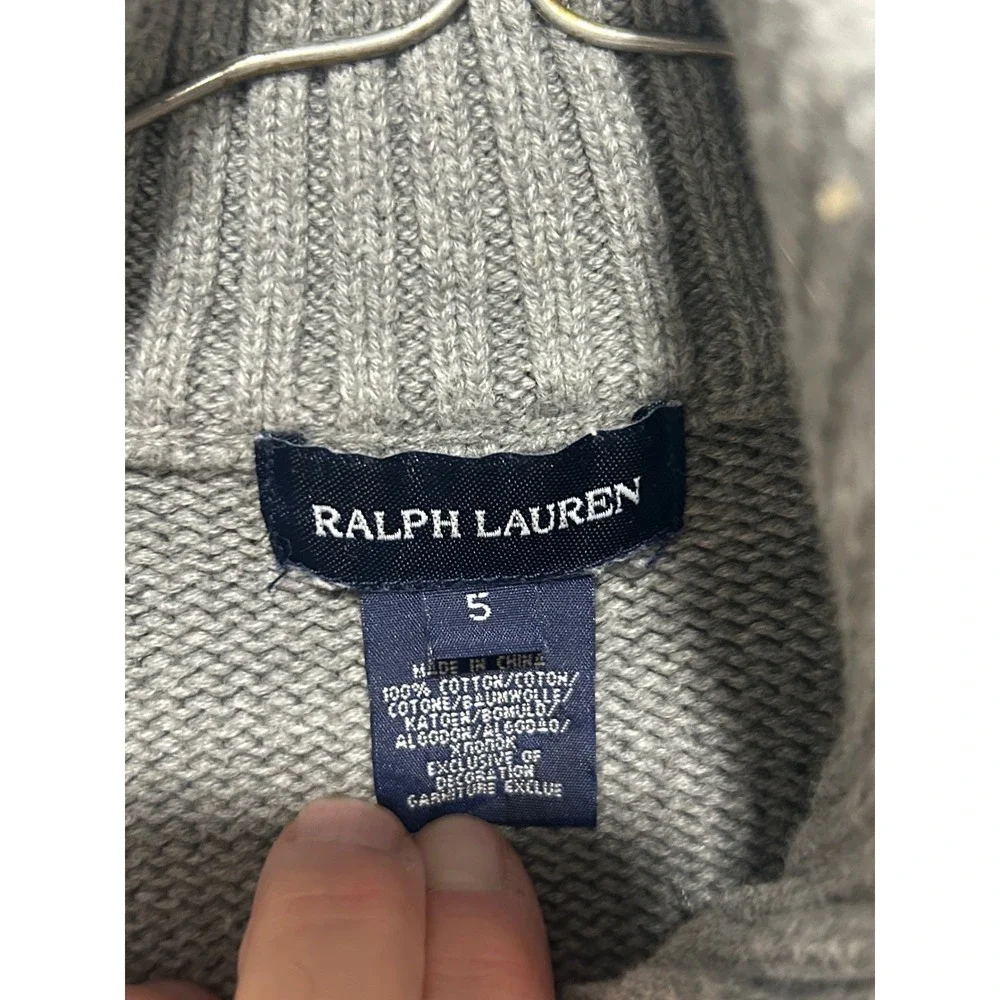 Ralph Lauren Kids Gray Purple Zip Front Knit Cardigan Sweater Size 5‎